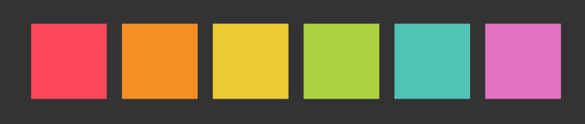 this shows the colors red, orange, yellow, green, blue and pink that matches the array. Red looks rough, orange is smoother and yellow is very smooth. Green looks fresh and blue looks wet or airy and pink looks soft or tastes like strawberries.
